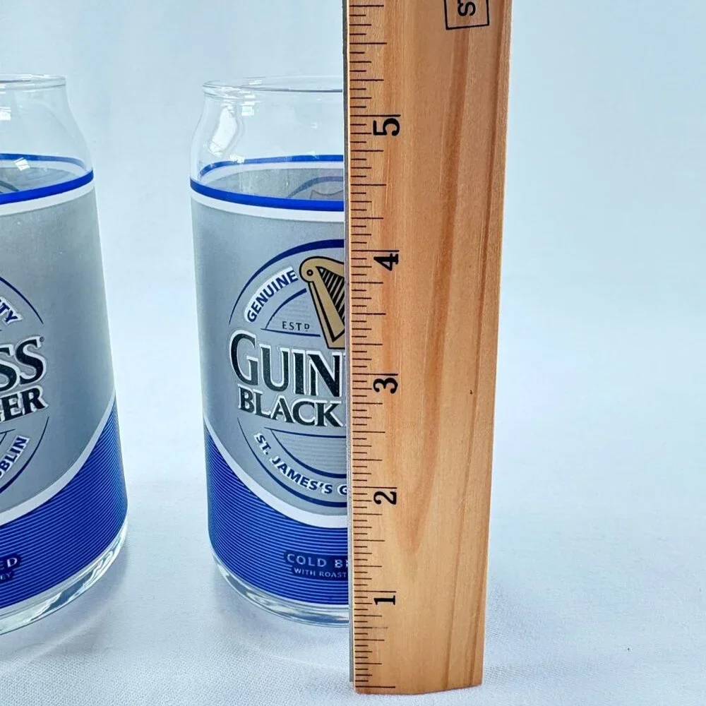 Guinness Black Lager Cold Brewed Can Shaped 16 Oz‎ Glasses Set of 2